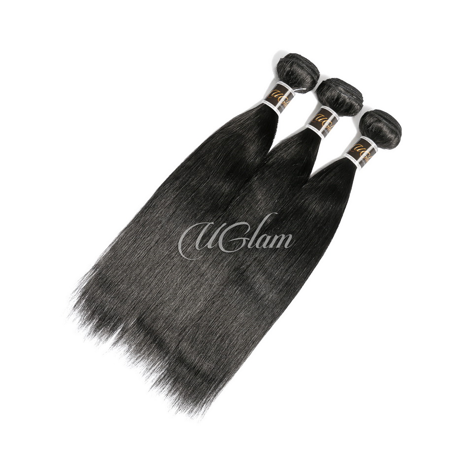 Uglam 3/4pcs Black Bundles Straight Hair Bundles Color#1